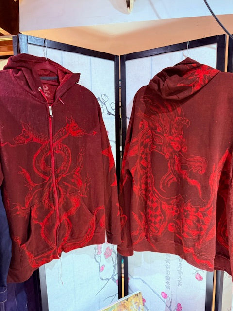 DOUBLE DRAGON Hoodie, zip front, fleece lining Size M