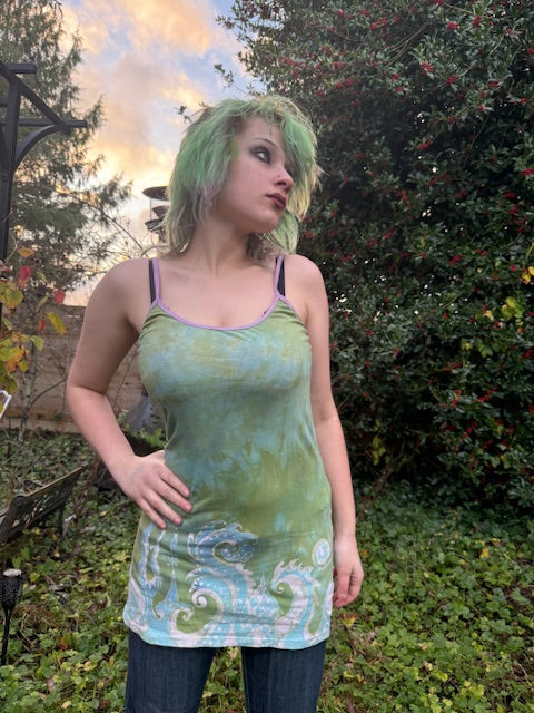 Pale Green Blue Paisley Cami Size L