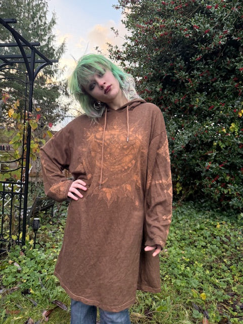 Brown Henna Hooded Sun Moon Runic Tunic 3XL