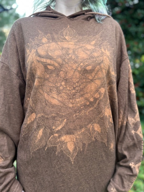 Brown Henna Hooded Sun Moon Runic Tunic 3XL
