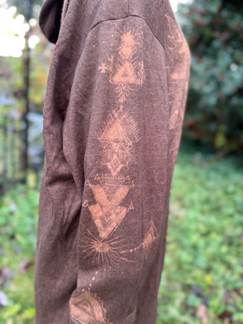 Brown Henna Hooded Sun Moon Runic Tunic 3XL
