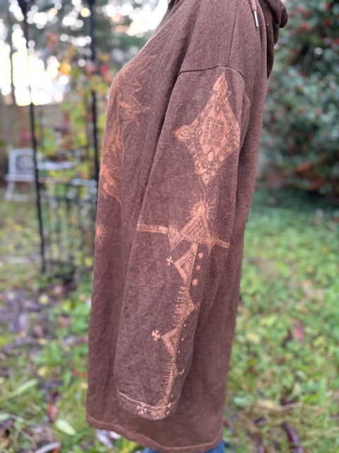 Brown Henna Hooded Sun Moon Runic Tunic 3XL