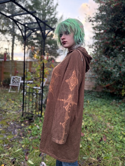 Brown Henna Hooded Sun Moon Runic Tunic 3XL