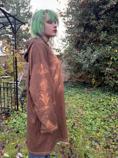 Brown Henna Hooded Sun Moon Runic Tunic 3XL