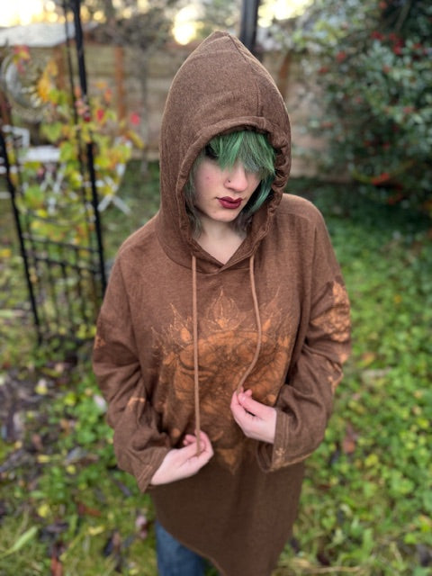 Brown Henna Hooded Sun Moon Runic Tunic 3XL