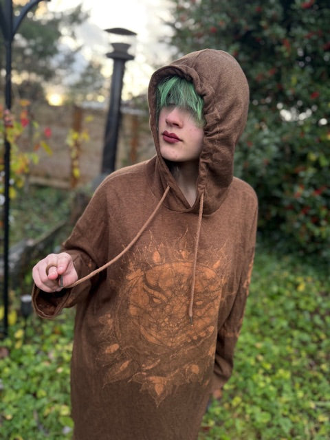 Brown Henna Hooded Sun Moon Runic Tunic 3XL
