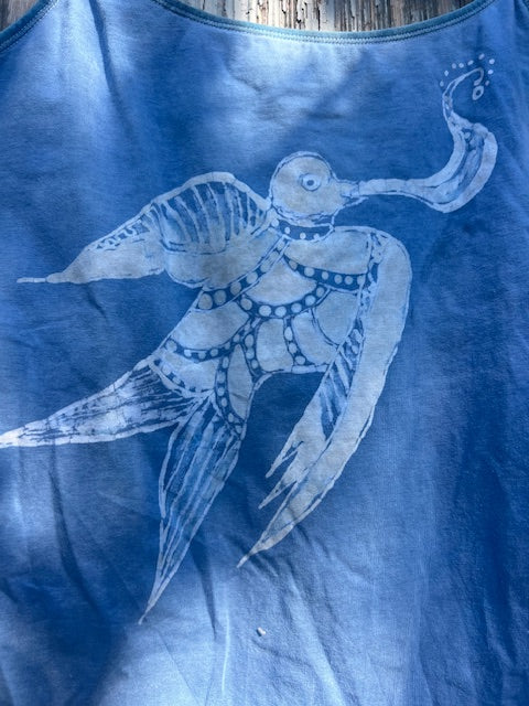 Natural INDIGO dyed Chinese Bird & Fishes LUCK Cami