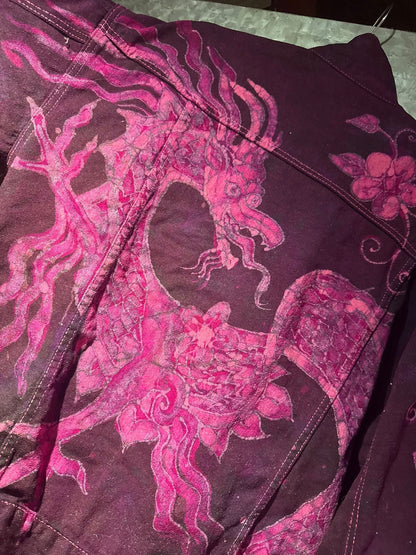 Fuchsia Fire Walk With Me Dragons Denim Jacket 2XL