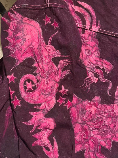 Fuchsia Fire Walk With Me Dragons Denim Jacket 2XL