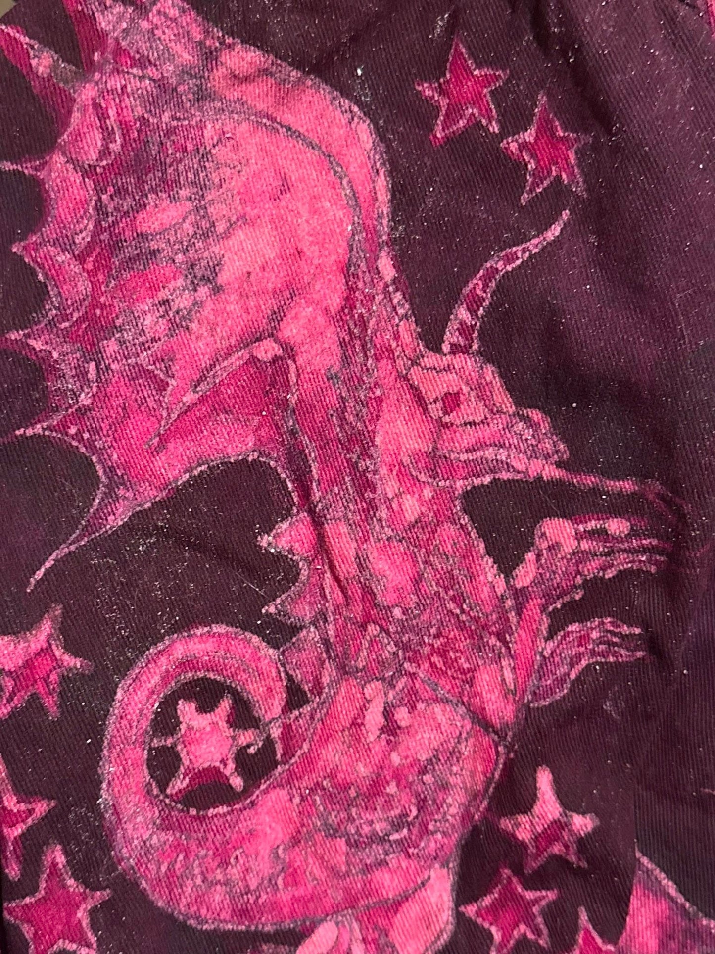 Fuchsia Fire Walk With Me Dragons Denim Jacket 2XL
