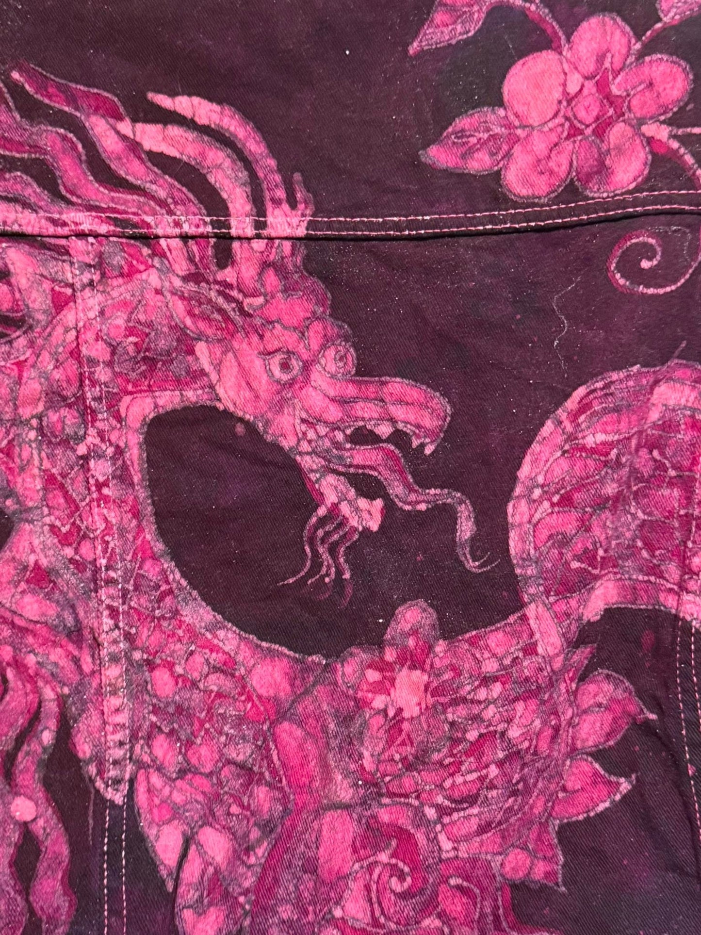 Fuchsia Fire Walk With Me Dragons Denim Jacket 2XL
