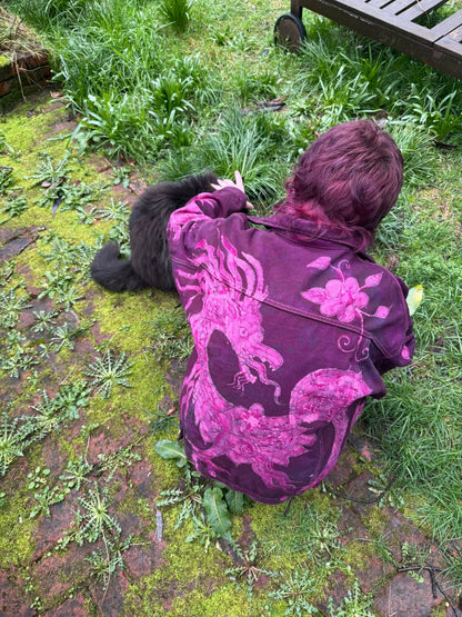 Fuchsia Fire Walk With Me Dragons Denim Jacket 2XL