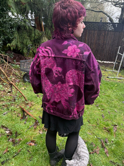 Fuchsia Fire Walk With Me Dragons Denim Jacket 2XL