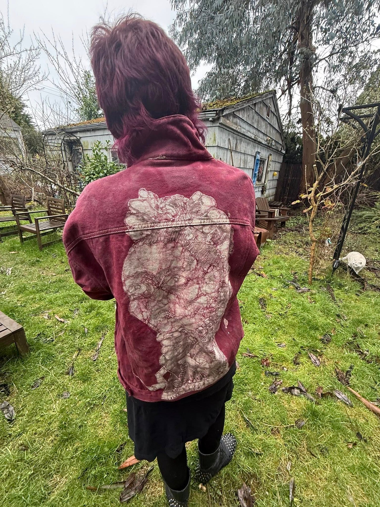 Frida Kahlo & her Monkey Denim Jacket Size 2XL