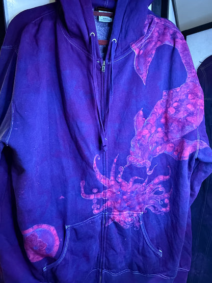 Black Light Koi Fishes & Moons Fleece Hoodie 3XL