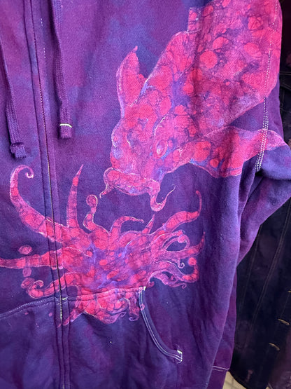 Black Light Koi Fishes & Moons Fleece Hoodie 3XL