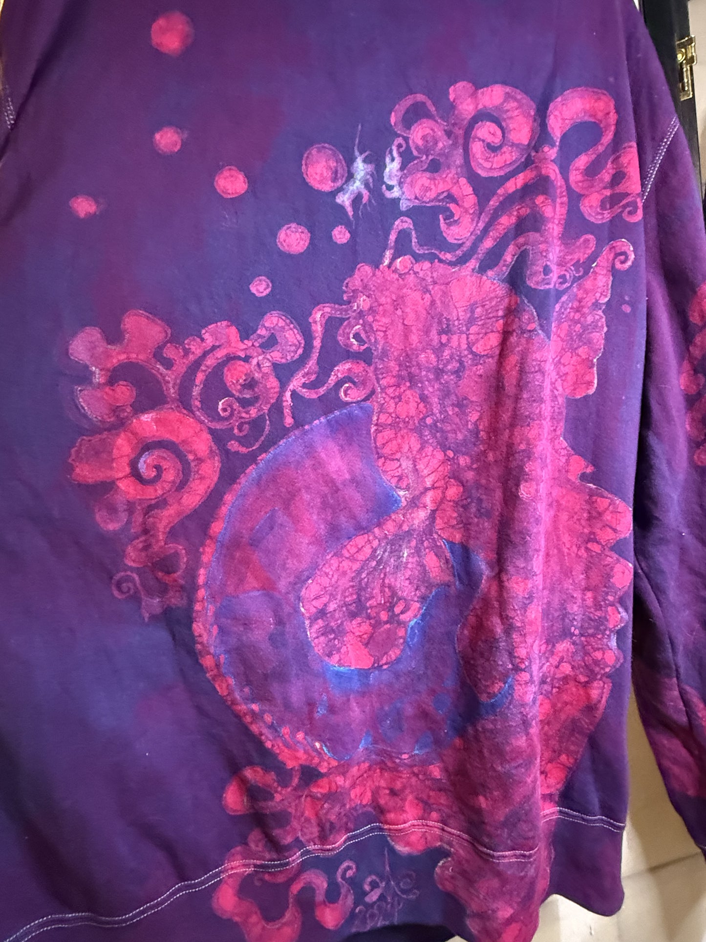 Black Light Koi Fishes & Moons Fleece Hoodie 3XL