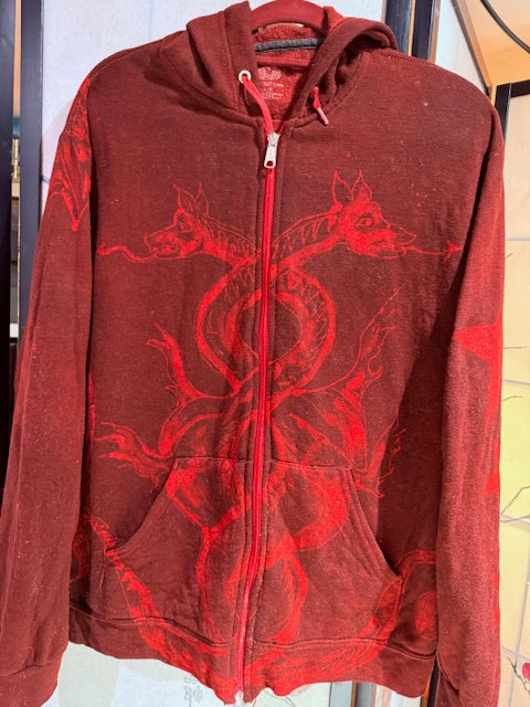 DOUBLE DRAGON Hoodie, zip front, fleece lining Size M