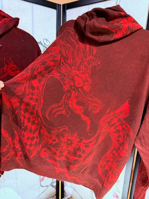 DRAGON Hoodie, Fleece, Pockets, Front Zipper, Size XL