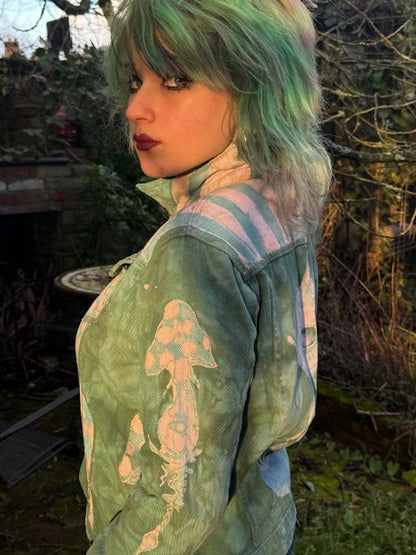 1980's inspired PASTEL Teal Jean Jacket Size L (8-12)