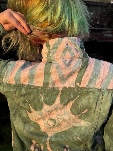 1980's inspired PASTEL Teal Jean Jacket Size L (8-12)