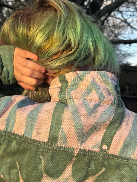 1980's inspired PASTEL Teal Jean Jacket Size L (8-12)