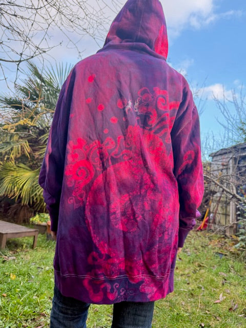 Black Light Koi Fishes & Moons Fleece Hoodie 3XL