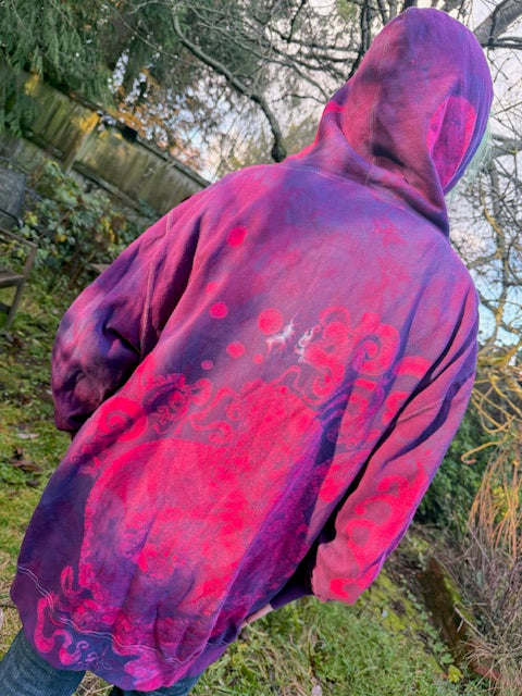 Black Light Koi Fishes & Moons Fleece Hoodie 3XL