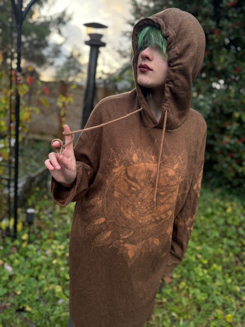 Brown Henna Hooded Sun Moon Runic Tunic 3XL