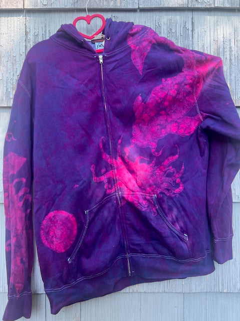 Black Light Koi Fishes & Moons Fleece Hoodie 3XL