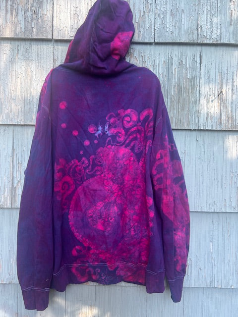 Black Light Koi Fishes & Moons Fleece Hoodie 3XL