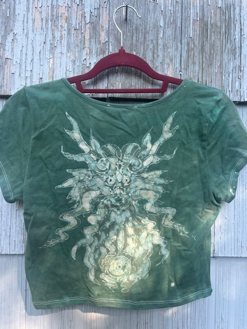 Gold Dragon on Sage Green Crop Top