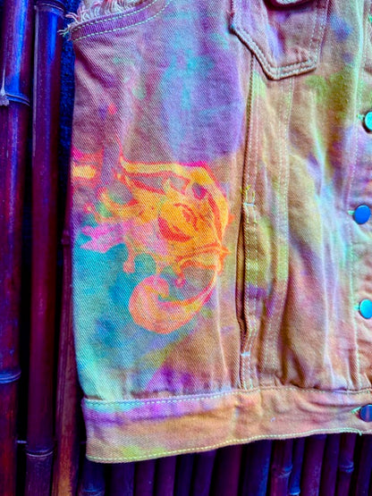 Golden Grunge Pomegranate Mandala Denim Vest - XL