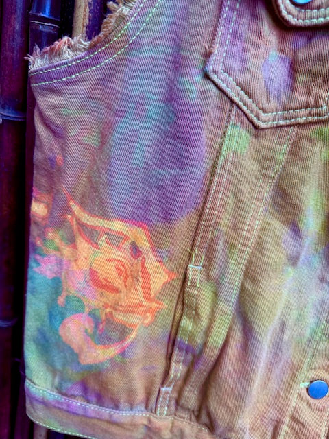 Golden Grunge Pomegranate Mandala Denim Vest - XL