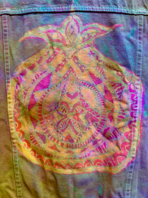 Golden Grunge Pomegranate Mandala Denim Vest - XL